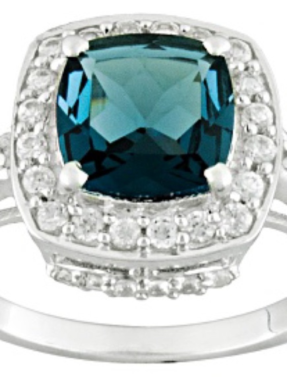 1.88ct Cushion London Blue Topaz and .38ctw White Zircon Sterling Silver Ring